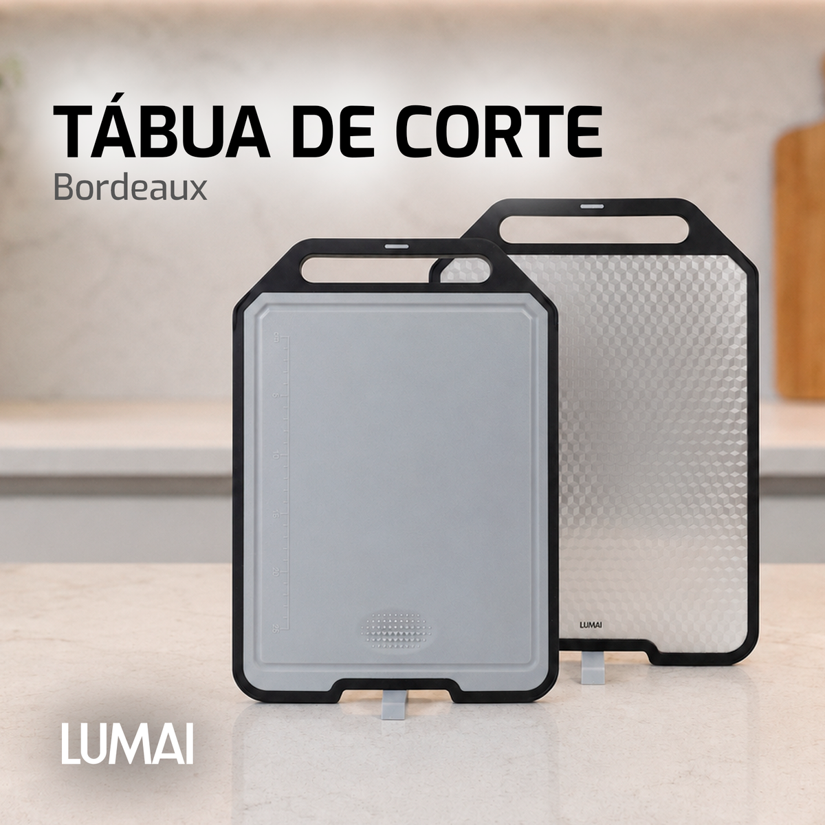 Tábua Bordeaux: lado de polipropileno e lado de inox na bancada