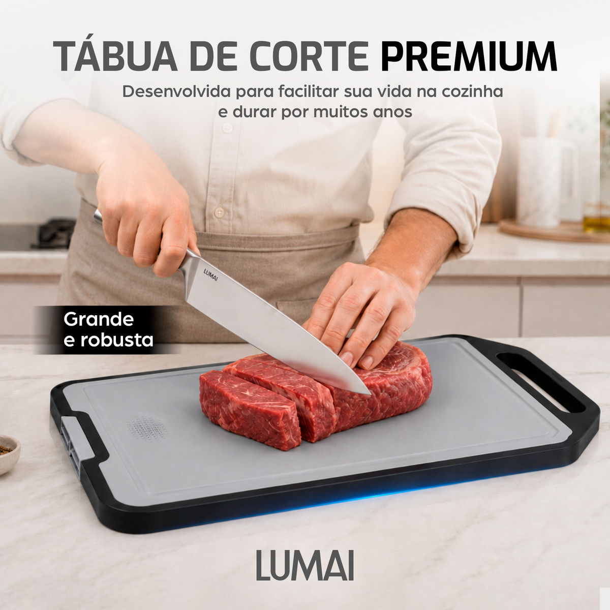 Carne sendo cortada na tábua Bordeaux