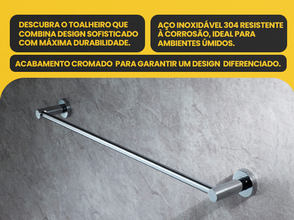 Banner do toalheiro barra simples de aço inoxidável 304 cromado com acabamento diferenciado e design sofisticado