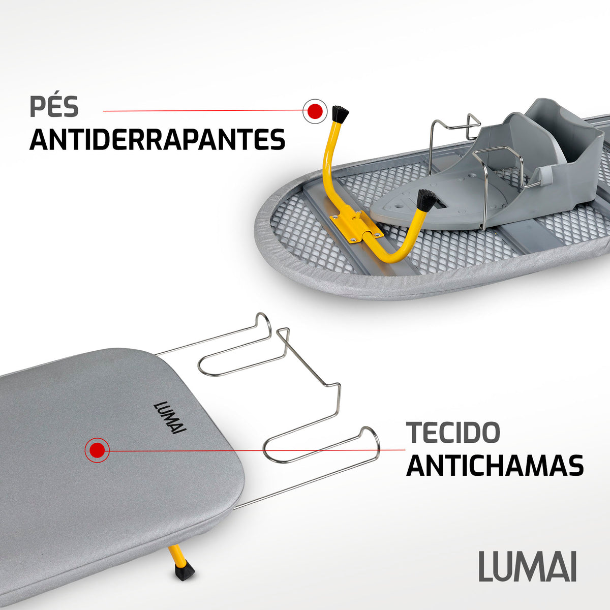 Tábua Manchester aberta: pés antiderrapantes e tecido antichamas