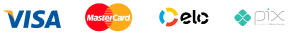 Formas de pagamento: Visa, Mastercard, Elo e Pix